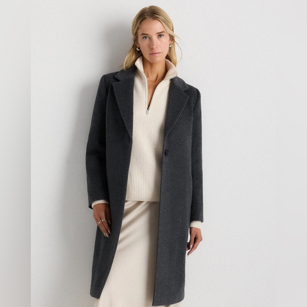 NWOT Quince Wool Cashmere Classic Single-Breasted Coat Heather Charcoal Size S